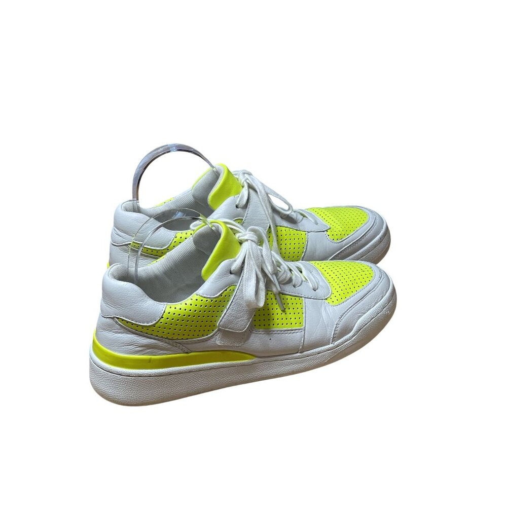 Vince Camuto Womens White & Neon Yellow Perforated Leather Sneakers Size‎ 9